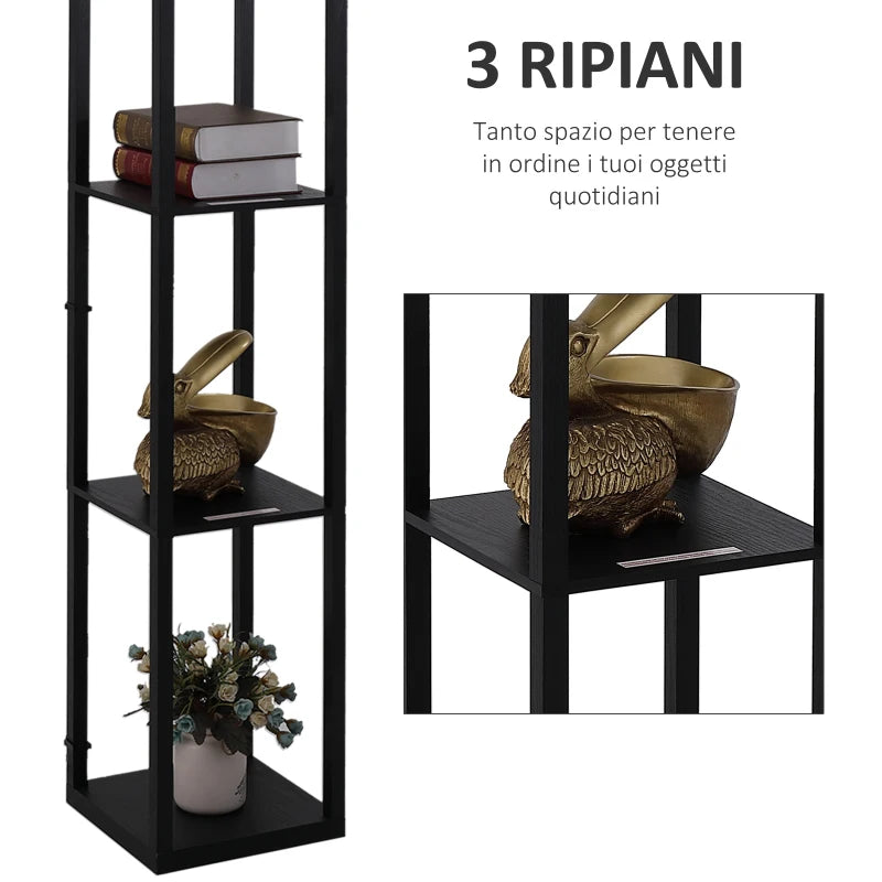 Lampada da Terra Moderna con Libreria 3 Livelli Nero 26 x 26 x 160 cm MK8833-622MK8