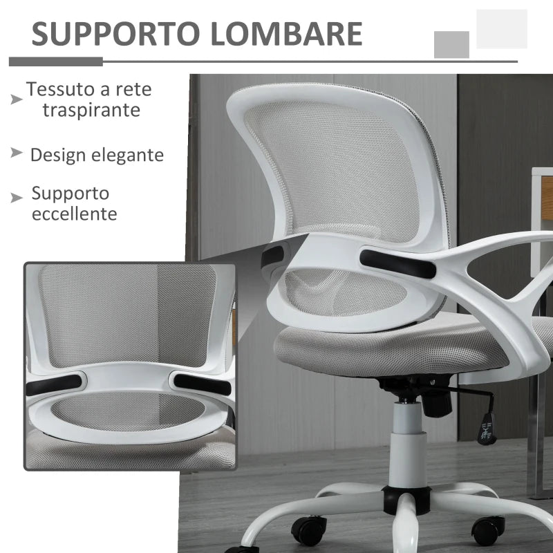 Sedia da Ufficio Basculante in Tessuto a Rete Grigio, Sedia da Scrivania Ergonomica e Girevole con Altezza Regolabile JH9921-528GYJH9