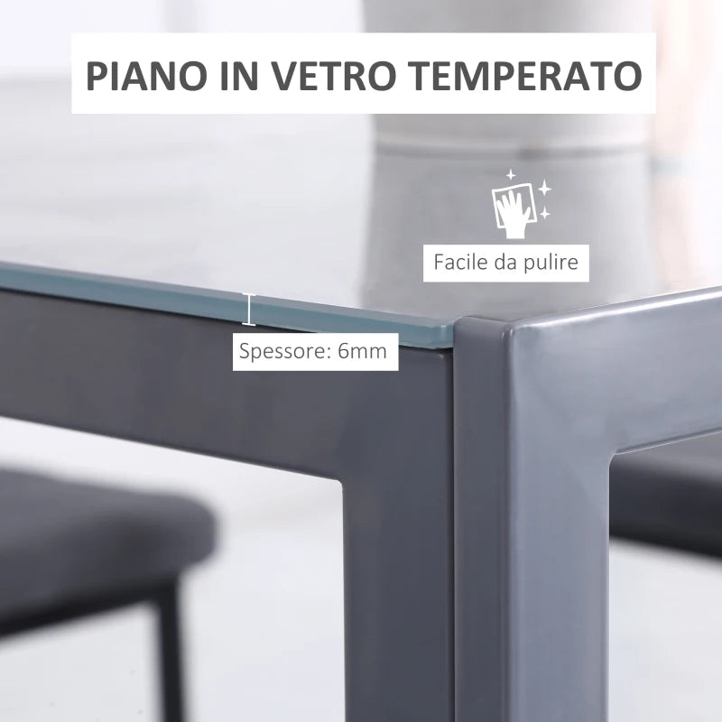 Tavolo Moderno Quadrato per Cucina e Soggiorno, Struttura in Metallo e Piano in Vetro Temperato, 75x75x75cm, Grigio MJ6835-480MJ6