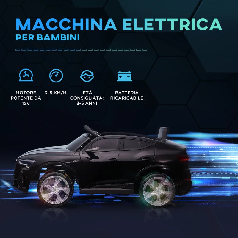 Macchina Elettrica per Bambini 12V con Telecomando, Velocità 3-8km/h, Luci e Musica, Età 3-5 Anni, Nero WS5370-172V90BKWS5