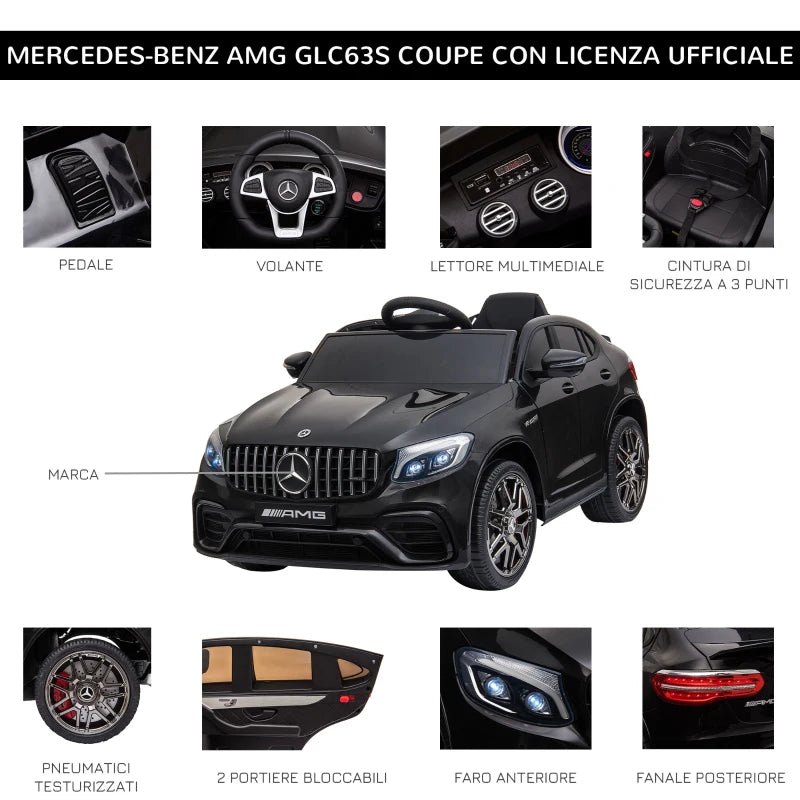 Macchina Elettrica per Bambini 3-5 Anni Mercedes con Cintura di Sicurezza e Telecomando, Nero GH2370-074V90BKGH2