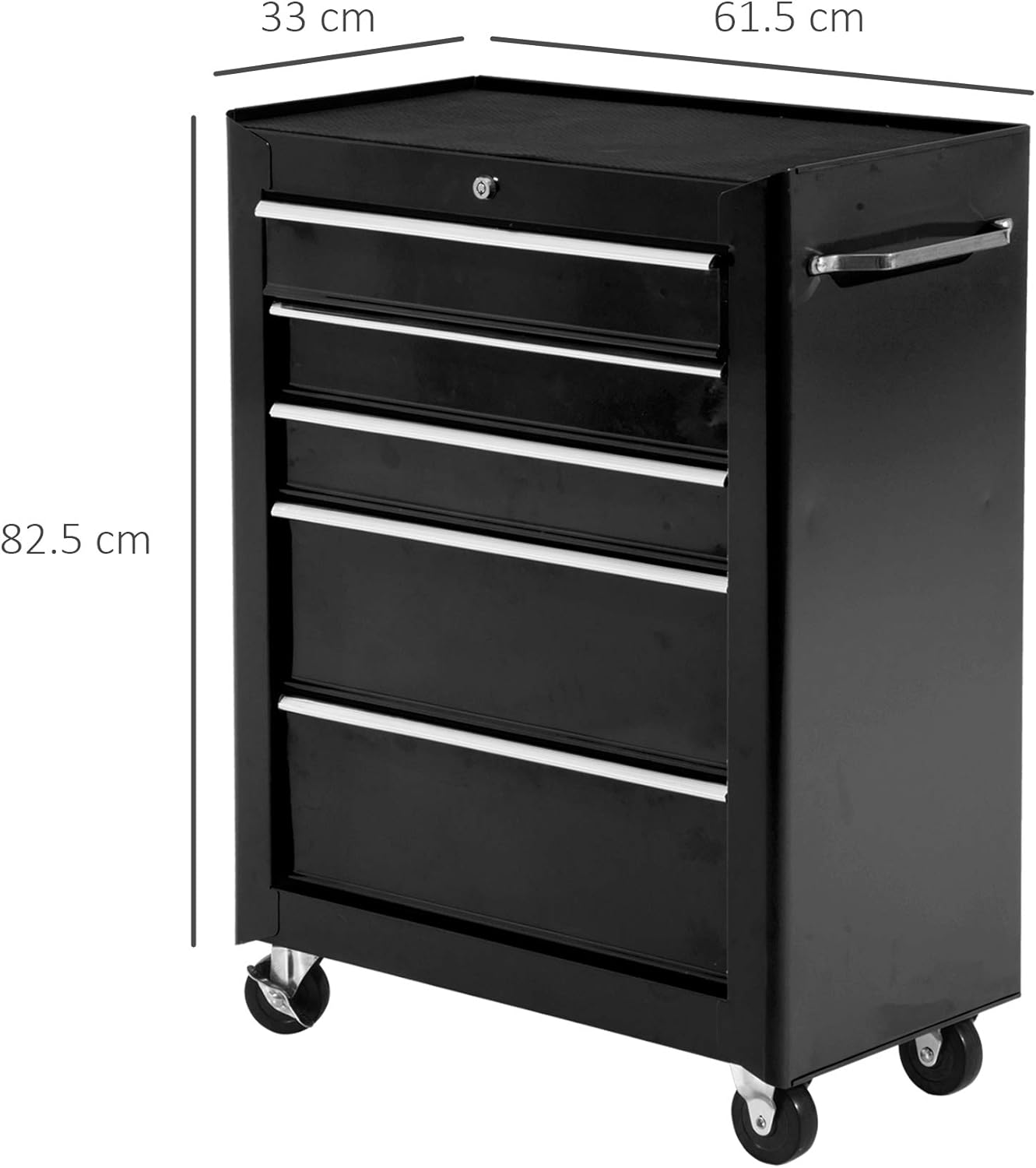 Carrello Porta Utensili Attrezzi con ruote Attrezzatura con Cassettiera Nero 61.5 x 33 x 82.5cm FTGB20-004BKD88