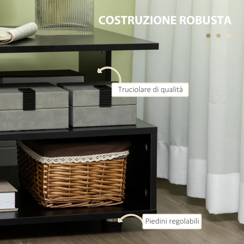 Tavolino da Caffè Asimmetrico in Legno con Ripiani e Piedini Regolabili, 60x60x45cm, Nero GY4839-248BKGY4