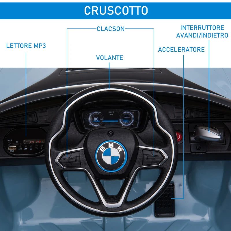 Macchinina Elettrica per Bambini BMW I8 Coupé 6V 3-8 anni con 2.4G Telecomando, Doppie Porte, Luci e Musica, Blu LW6370-118V90LW6