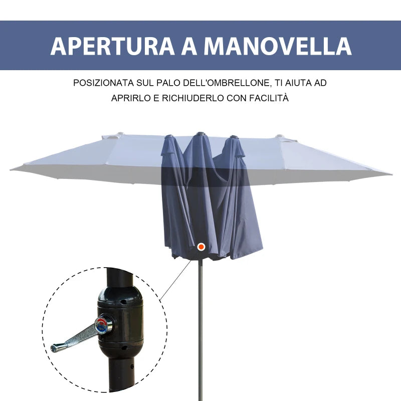 Ombrellone da Giardino Doppio con Apertura a Manovella, Acciaio e Poliestere, 460x270x240 cm, Blu 84D-031V01BU