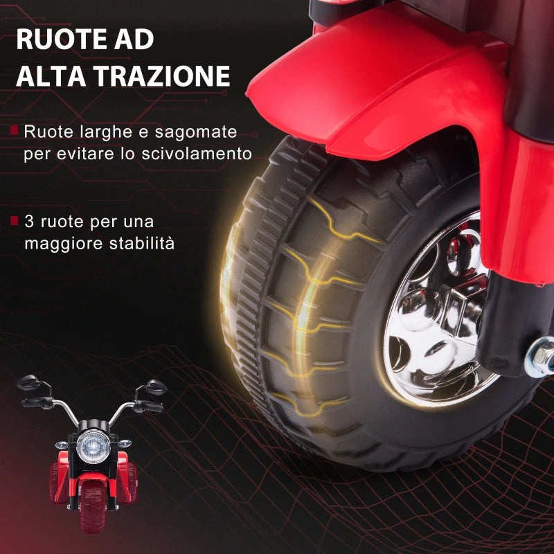 Moto Elettrica per Bambini a 3 Ruote con Luci e Suoni, Batteria Ricaricabile 6V, Velocità 2 km/h, per Bimbi da 18-36 Mesi, 72x57x56cm Rossa DP7370-188V90RDDP7