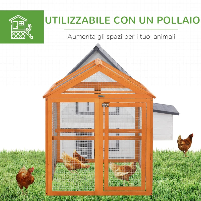 Gabbia per Galline in Legno con Porte Multiple e Rete in Metallo, 140x88.5x106cm, Arancione HJ8D51-364V00OGHJ8