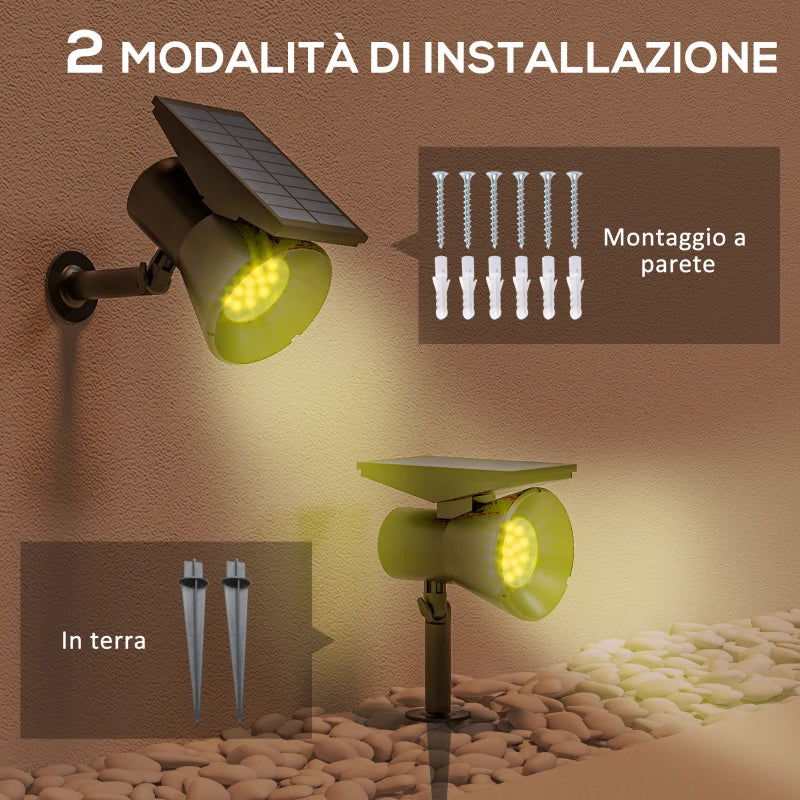 Set 2 Luci da Giardino Solari RGB con 2 Modalità di Illuminazione, in PP e PC, 10.6x15x38 cm, Nero XF1844-835V00BKXF1