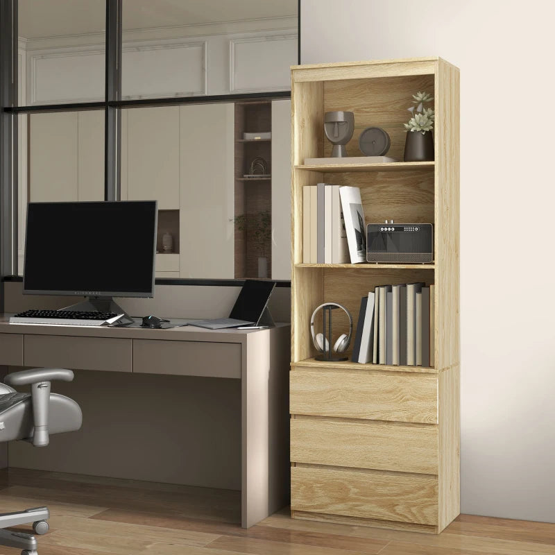 Mobile Libreria in Legno con 3 Ripiani e 3 Cassetti, 60x35x180 cm, color Rovere GF6836-564V00AKGF6