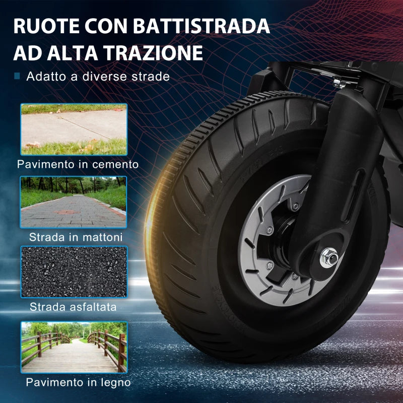 Moto Elettrica per Bambini 3-5 Anni in PP e Metallo con Rotelle, Clacson e Musica, 86x44x58 cm, Nera GP7370-253V90BKGP7