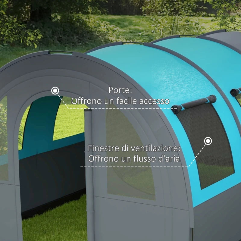 Tenda da Campeggio 5 Posti Impermeabile con Zona Notte e Giorno, in Poliestere, 480x260x200 cm, Grigio e Blu WP9A20-373V00GYWP9