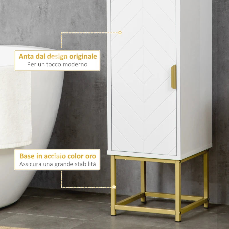 Colonna Bagno con 2 Armadietti e Ripiano in MDF e Acciaio, 30x30x170.7cm, Bianco e Oro ED6834-536V80WTED6