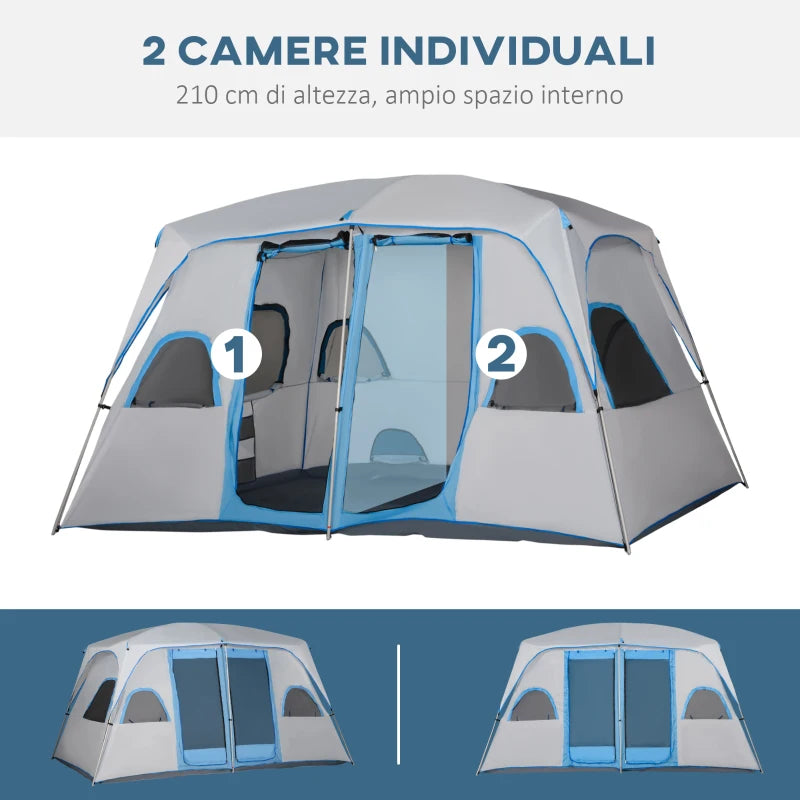 Tenda da Campeggio 4 Persone Impermeabile con 2 Stanze e Finestre a Rete, 400x275x210 cm, Grigia  ES2A20-226GYES2