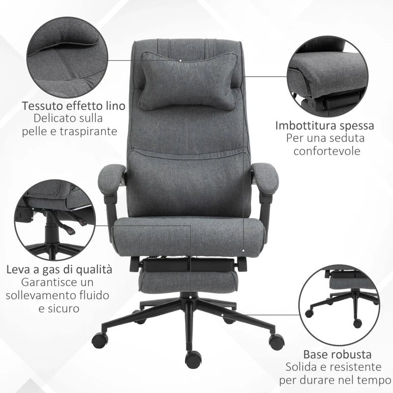 Sedia da Ufficio Ergonomica ad Altezza Regolabile con Braccioli e Poggiapiedi, 66x70x115-123 cm, Grigia WS3921-281WS3