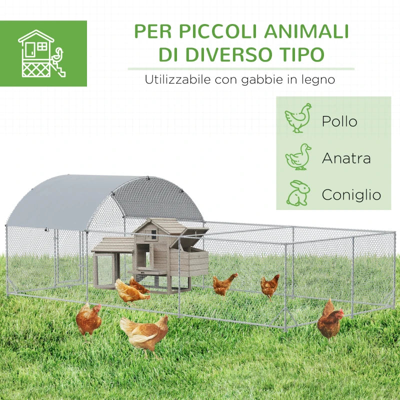 Recinto per Galline da Esterno in Acciaio con Telo di Copertura in PE Anti-UV, 570x280cm GT8D51-341V00SRGT8