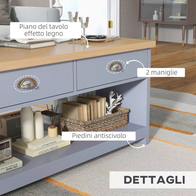 Tavolino da Caffè con Maniglie, 2 Cassetti e 1 Ripiano Aperto in MDF, 99x55x50.5cm ES3833-716ES3