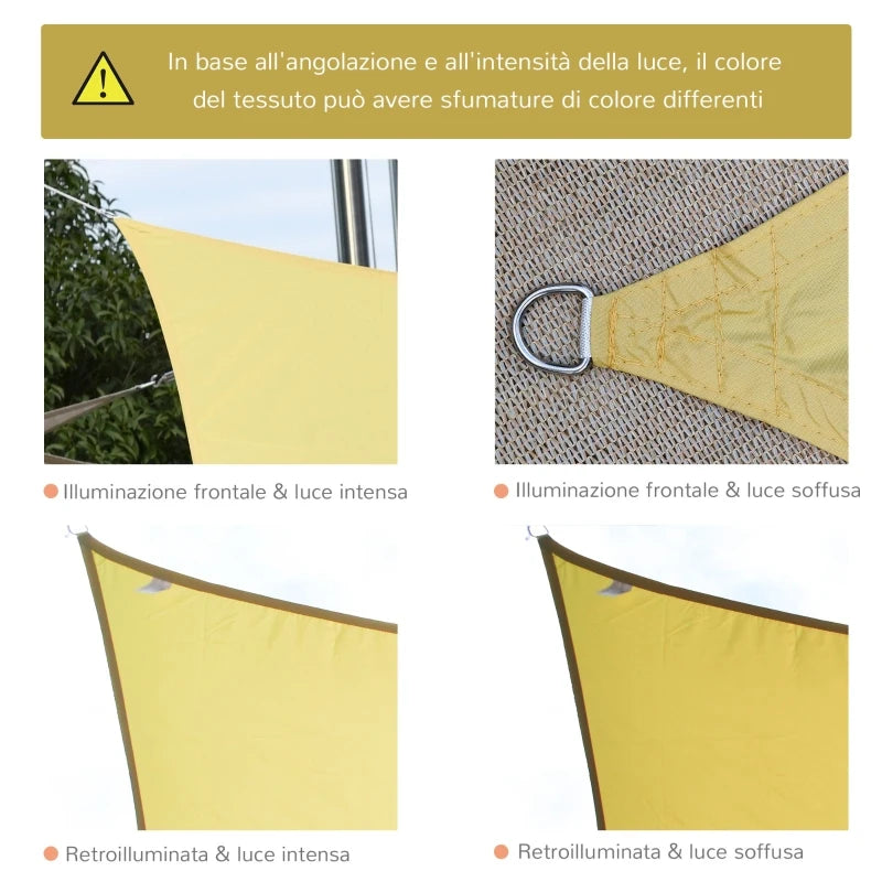 Vela Ombreggiante Rettangolare, Tenda da Sole per Esterno in Poliestere Anti UV Traspirante 3x4m Color Sabbia GT9840-142SDGT9