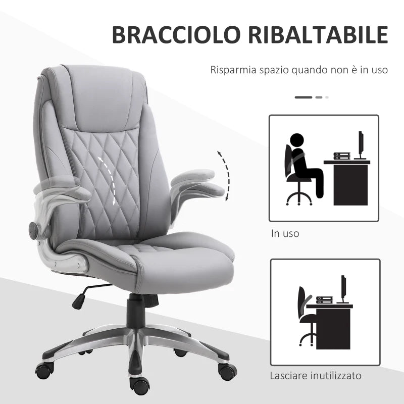 Sedia da Ufficio Ergonomica con Imbottitura, Altezza Regolabile e 5 Ruote, 70x71x113-121 cm, Grigio UL3920-063GYUL3