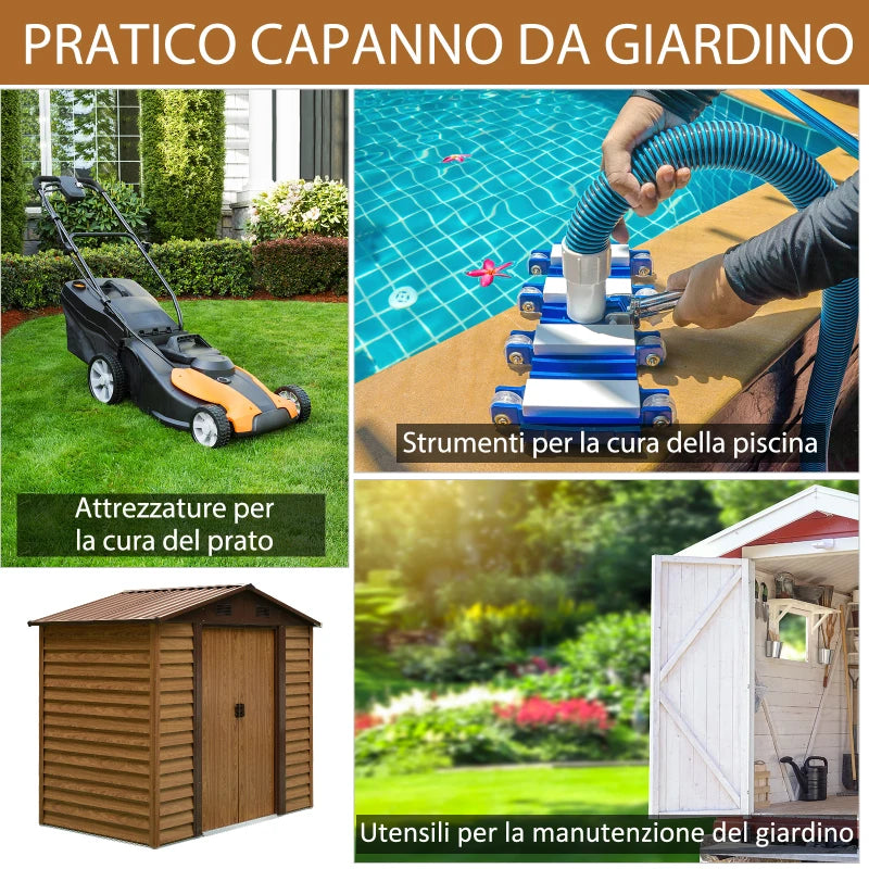 Casetta da Giardino Porta Attrezzi con Porte Scorrevoli e Pareti Effetto Legno, 152x235.7x208.7cm  GP3845-172GP3