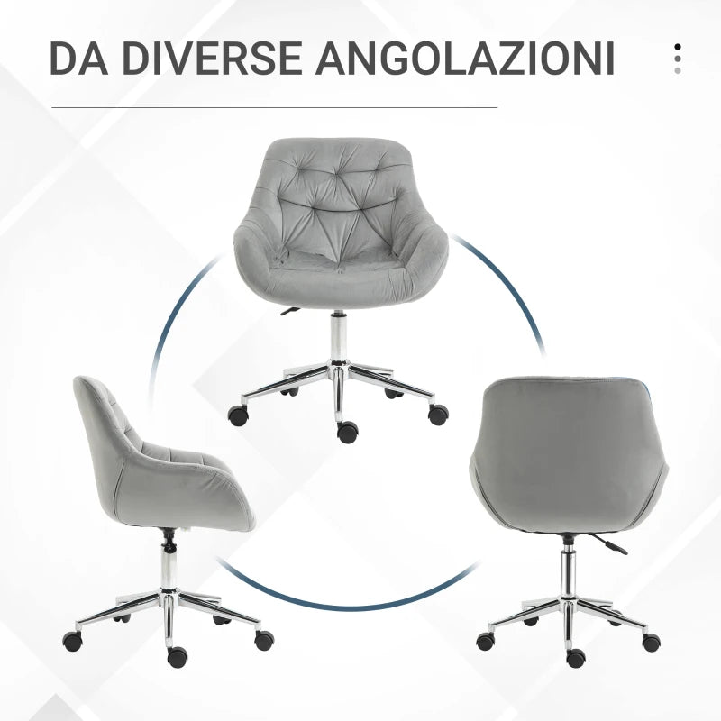 Sedia da Ufficio Ergonomica Girevole con Altezza Regolabile e Ruote, Rivestimento in Velluto, 59x58x80-90cm, Grigio LM3921-480GYLM3