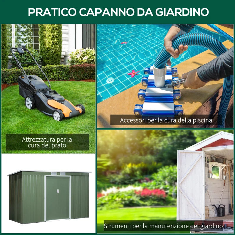 Casetta da Giardino Porta Utensili in Lamiera di Acciaio, Capanno da Giardino in Acciaio con Porte Scorrevoli, 280x130x172cm, Verde Chiaro LK4845-032GNLK4