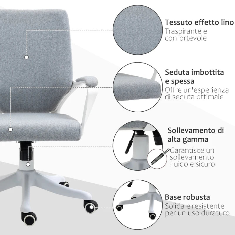 Sedia da Ufficio Ergonomica, Altezza Regolabile e Funzione Dondolo, Poltrona Girevole con Ruote, 62x69x92-100cm, Grigio Bianco JK7921-536GYJK7