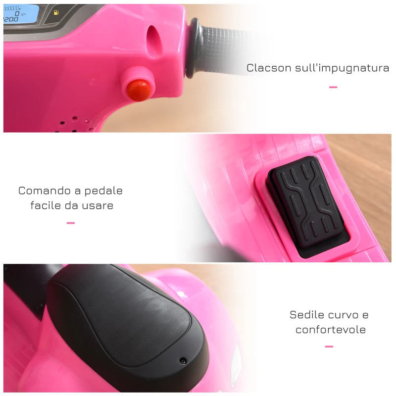 Moto Elettrica per Bambini con Licenza Ufficiale Vespa Batteria 6V, Fari e Clacson, per Bimbi da 18-36 mesi, Rosa, 66.5x38x52cm BV6370-138PKBV6