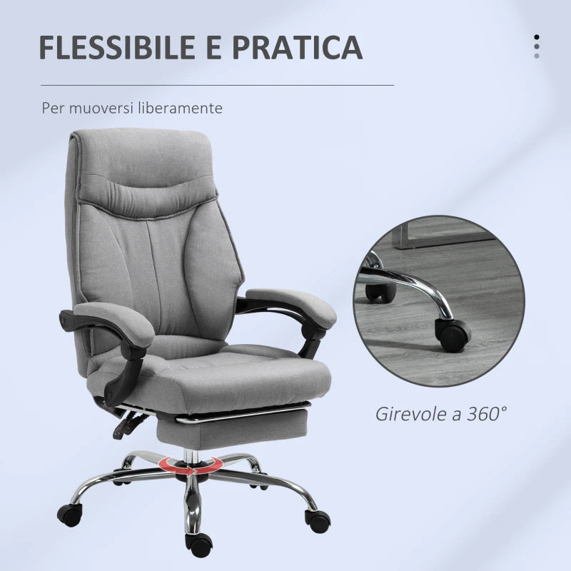 Sedia da Ufficio Ergonomica Girevole, Sedia da Scrivania con Rotelle, Poggiapiedi Retrattile e Reclinabile 135°, Altezza Regolabile, Grigio YH8921-437YH8