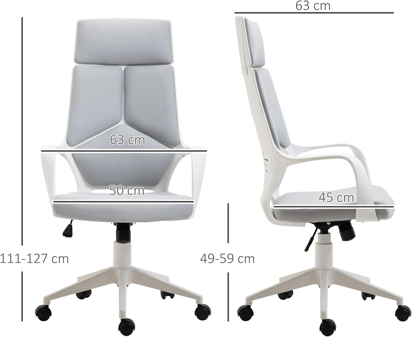 Sedia da Ufficio con Funzione Dondolo, Poltrona Presidenziale in Tessuto Regolabile e Girevole design , 63x63x117-127 cm, Grigio 8B6921-071S4V