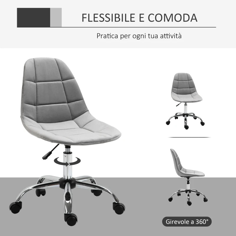 Sedia Girevole , Design Ergonomico e Regolabile Senza Braccioli, Grigio, 59x59x81-91cmED3921-366GYED3