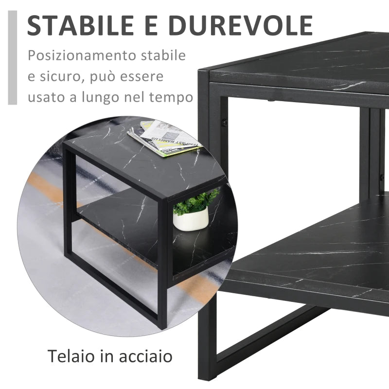 Tavolino da Caffè Nero Effetto Marmo con Ripiano Inferiore, per Soggiorno o Ufficio, 106x50x45cm FT2833-821BK