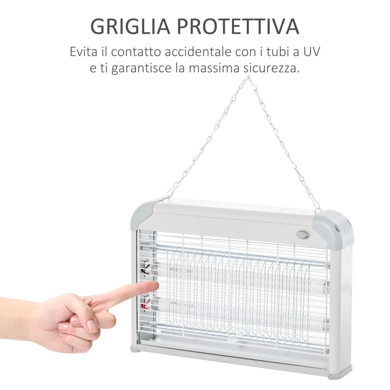 Elettroinsetticida da Esterno e Interno con Lampada Antizanzare UV per 60m², Zanzariera Elettrica 20W, Grigio e bianco XG7849-011XG7