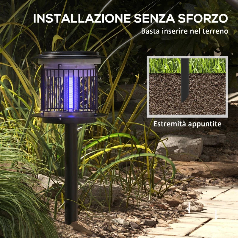 Set 2 Lampade Antizanzare da Esterno 2 in 1 con Luce LED e UV, Ricarica Solare e USB, Nero XN4849-020V00BKXN4