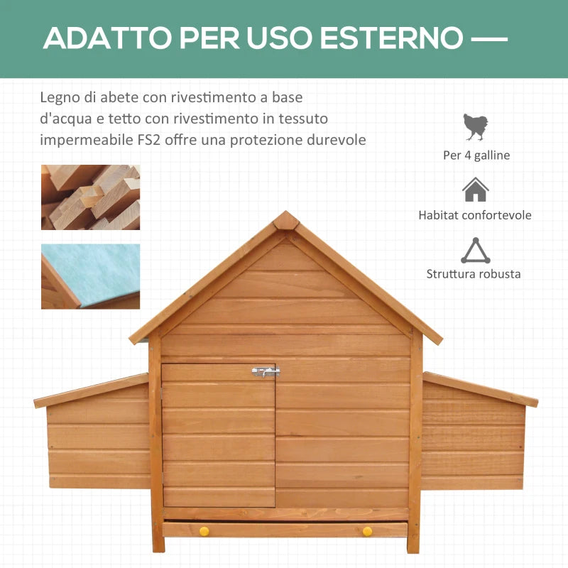 Gabbia per Galline in Legno con Tetto Impermeabile, Pollaio Prefabbricato da Esterno, 160x98.5x107cm NB8D51-014NB8