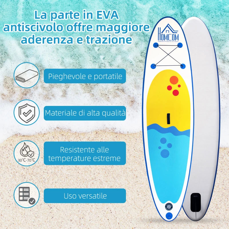 Tavola SUP Gonfiabile Stand Up Paddle con Pagaia Regolabile, Tavola da Surf con Accessori Inclusi, Blu 305x76x10cm QW5A33-008QW5