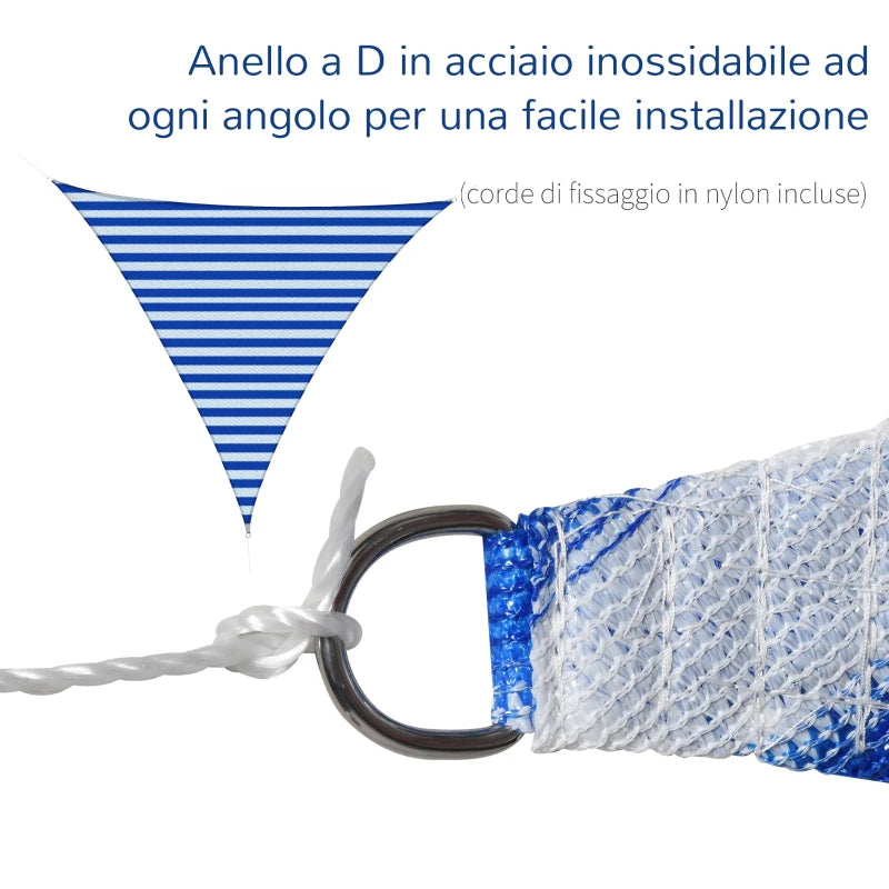 Tenda da Sole Vela Ombreggiante Triangolare 5x5x5m Anti-UV e Traspirante in HDPE, Bianca e Blu KJ5840-231BUHJ5