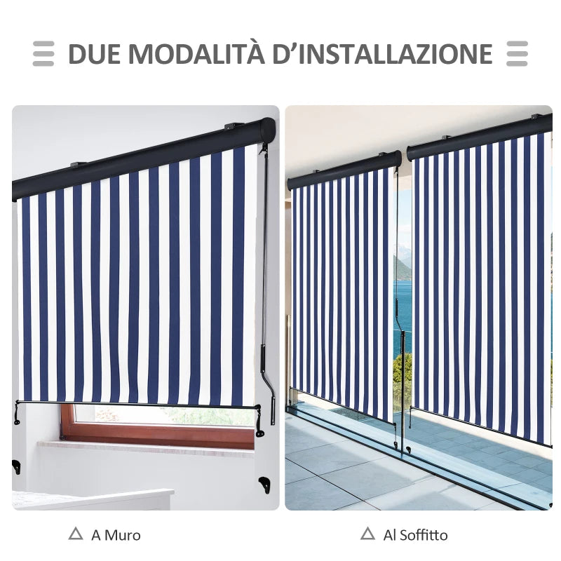 Tenda Avvolgibile a Rullo da Esterno, Impermeabile, Funzionamento Manovella, Grigia Bianca e Blu 140 x 200 cm WS2830-265V01BUWS2