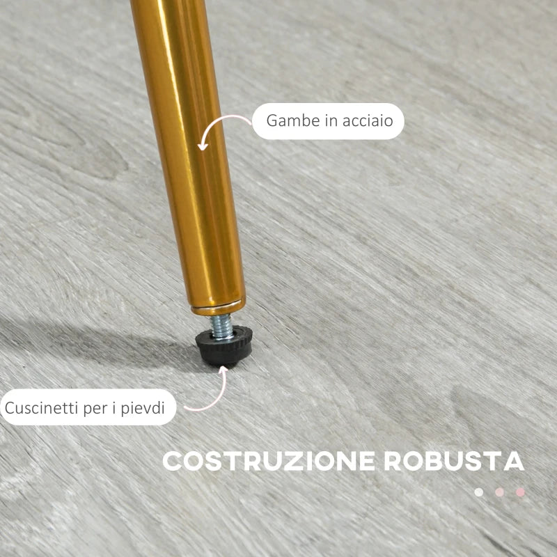 Set di 2 Sedie da Pranzo in Tessuto effetto Lino con Gambe in Acciaio, 55.5x59x81 cm, Rosa e Oro SD5835-965V00PKSD