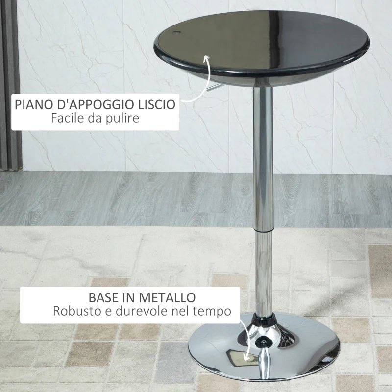 Tavolo Rotondo da Bar con Piano Girevole, Altezza Regolabile con Leva a Gas e Base in Acciaio, Φ61x76-97cm, Nero KL5835-505BKKL5