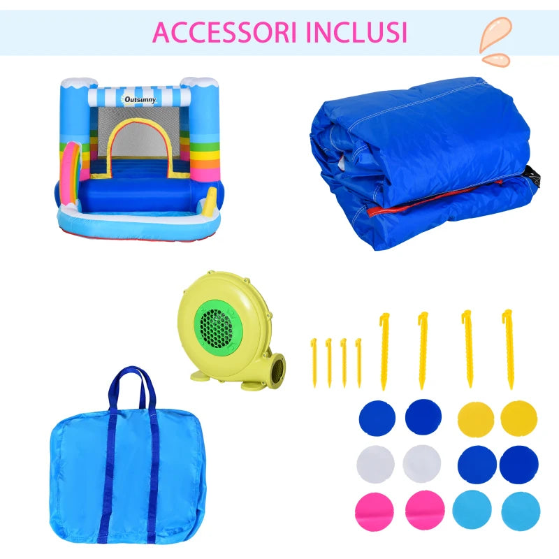 Castello Gonfiabile per Bambini con Trampolino e Piscina Pompa Inclusa IU6342-019V90IU6