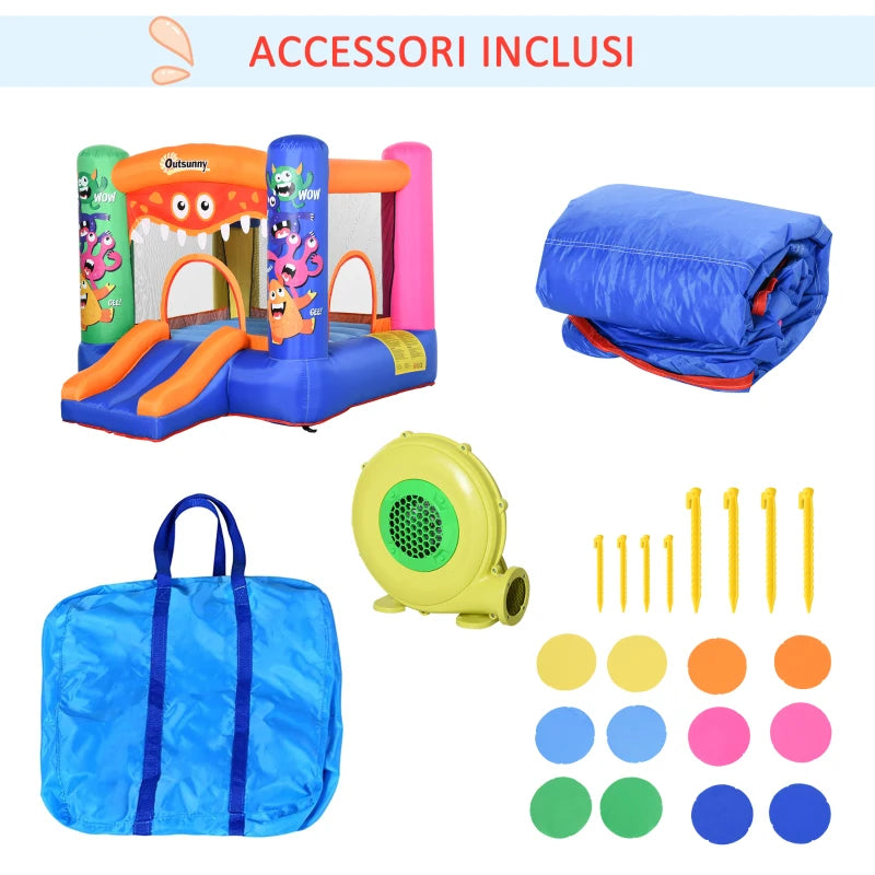 Casa Gioco Castello Gonfiabile Gigante per Bambini 3-8 anni Trampolino Rimbalzante Colorato con Scivolo e Canestro 250cmx180cmx175cm PW2342-021V90PW2