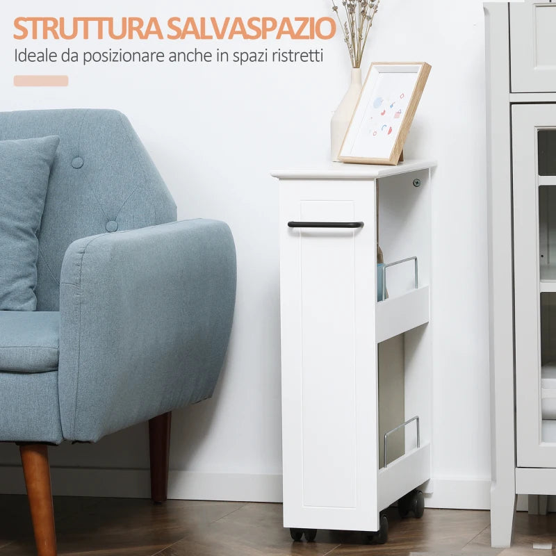 Carrello Salvaspazio Multiuso in Legno MDF e Ruote, 42.5x20.3x66.7cm, Bianco TY9838-280V00WTTY9