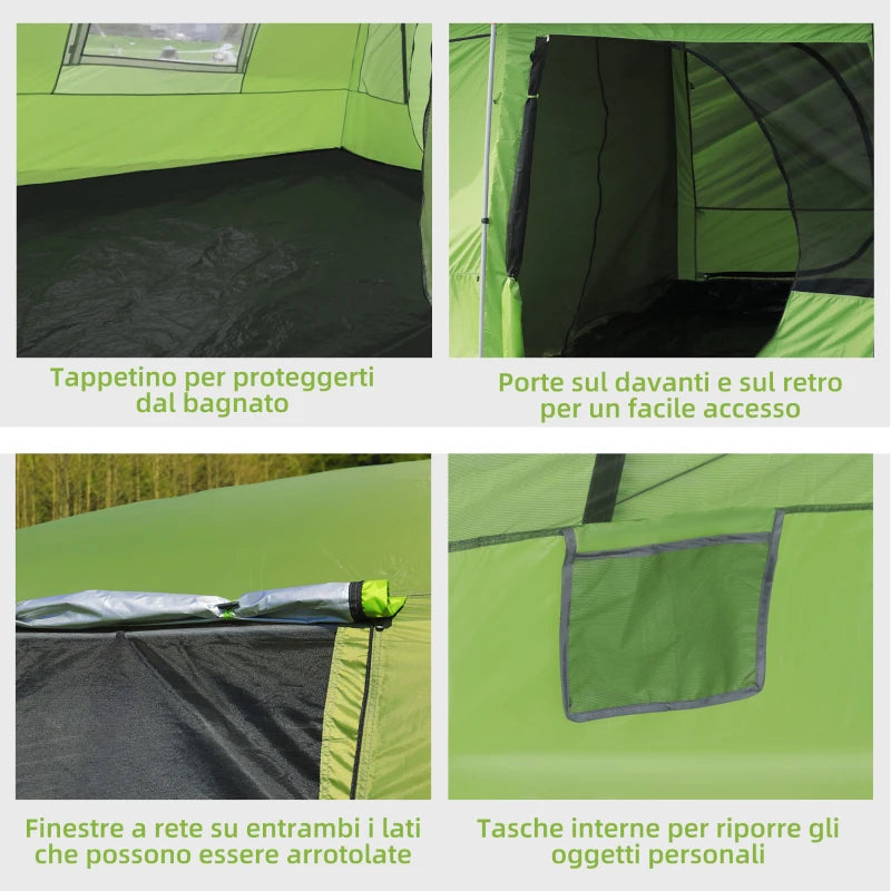 Tenda da Campeggio con Veranda, Tenda Famigliare per 8 Persone, in Poliestere, 405x305x225cm WR3A20-052WR3