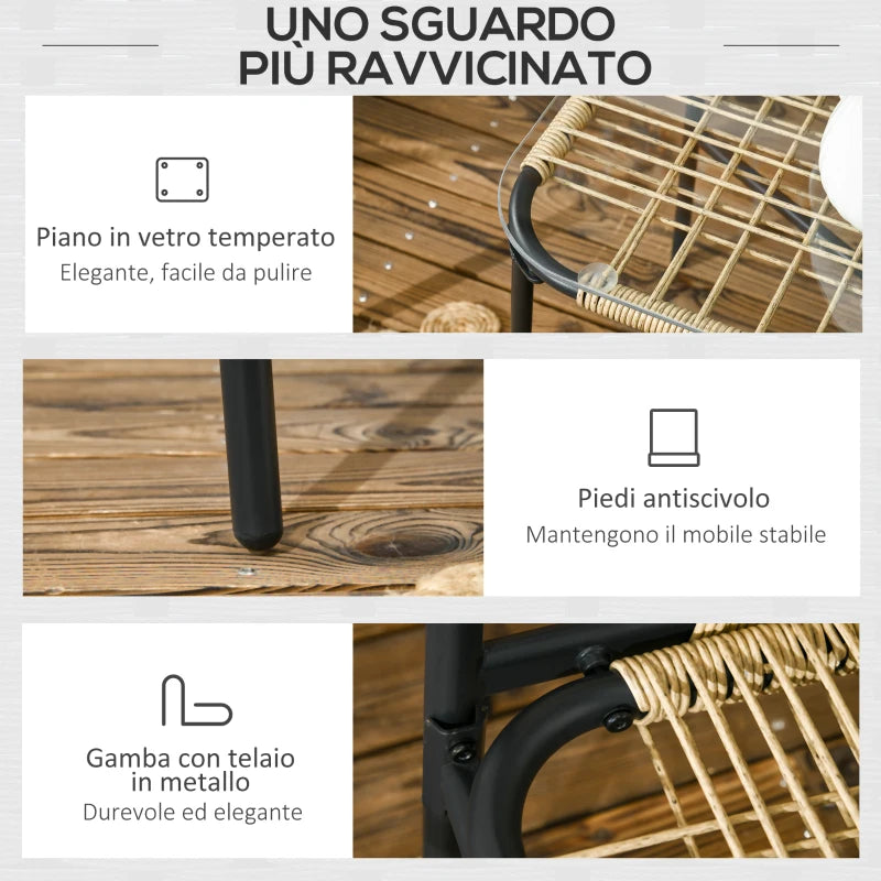 Salotto da Giardino in Rattan PE con Divanetto e 2 Poltrone con Cuscini, Tavolino in Vetro, Giallo 860-286V02YL