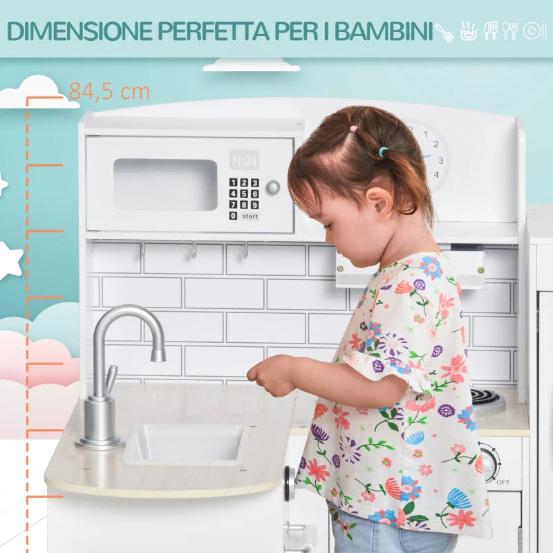 Cucina Giocattolo per Bambini da 3 Anni in Su in Legno, Bianco HN6350-079WTHN6