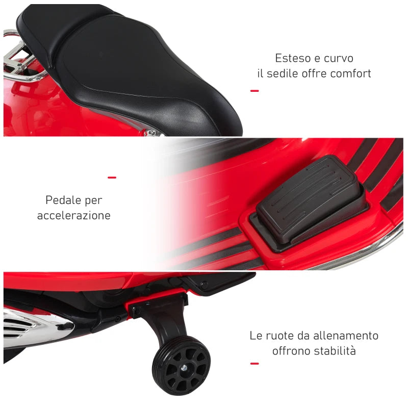 Moto Elettrica per Bambini con Licenza Ufficiale Vespa, 2 Rotelle, Luci e Suoni, 108x49x75 cm, Rossa QW7370-115RDQW7