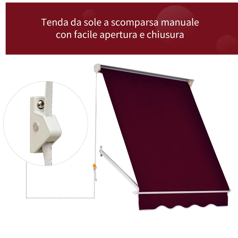 Tenda da Sole a Caduta con Rullo Avvolgibile e Angolazione Regolabile 0-120°, 180×70cm, Rosso EW801-0152EW8