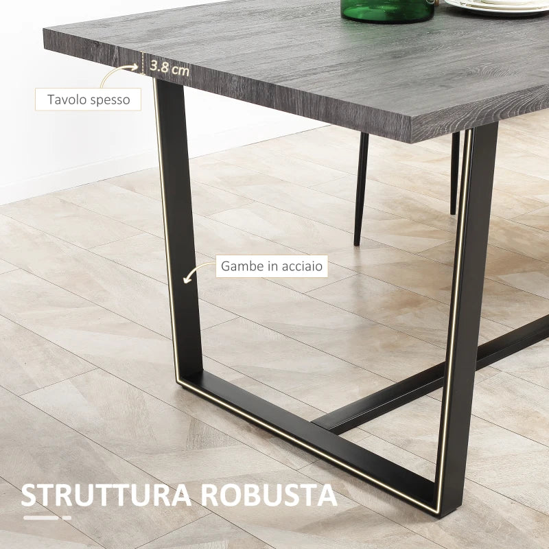 Tavolo da Pranzo Rettangolare Stile Industriale per 8 Persone, 180x90x75cm, Grigio e Nero WR3835-841V00GYWR3