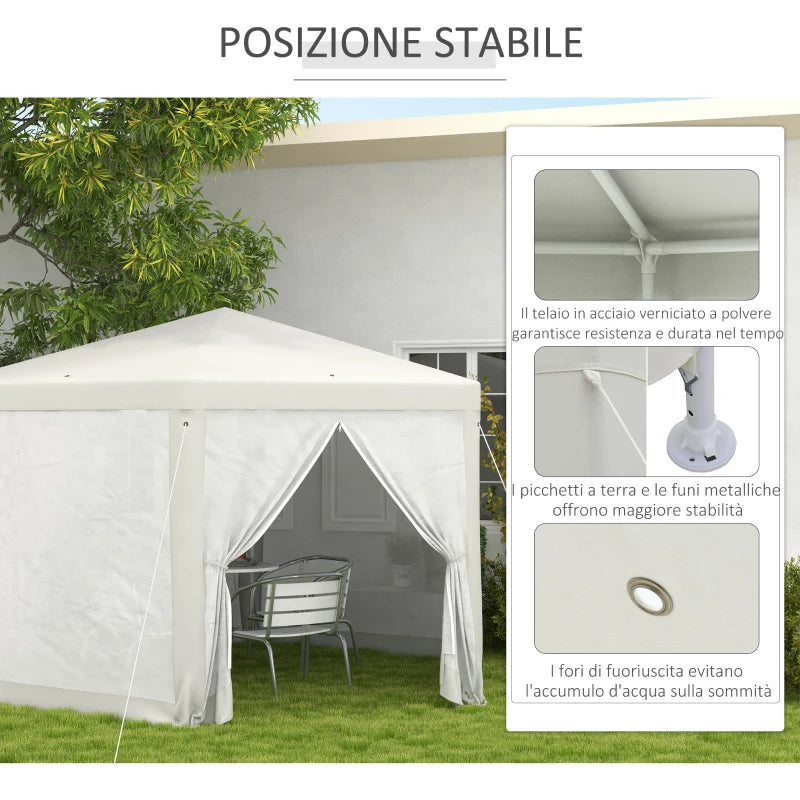 Gazebo da Giardino Esagonale con Doppio Ingresso, in Metallo e Poliestere, 3.94x3.94x2.5 m, Crema 84C-044V02CW