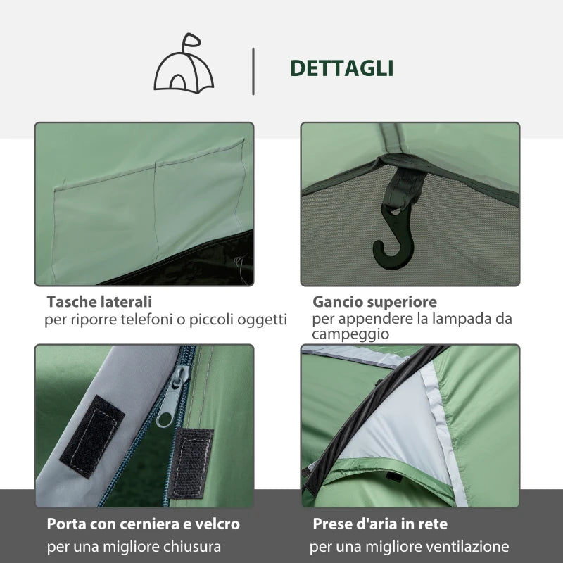 Tenda da Campeggio 2-4 Posti con Telo Impermeabile e Porte con Cerniera, 426x206x15 cm, Verde Scuro EN5A20-173EN5